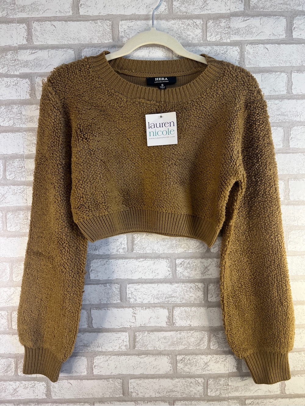 Hera Collection Cropped Teddy Sweater - Camel